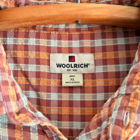 Vintage WOOLRICH Plaid casual button down dress shirt Men XL Orange fabric - Picture 2 of 5